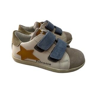 Falcotto by Naturino Kids Leather Suede Star Sneakers Cream Blue 23 EU 7 US New